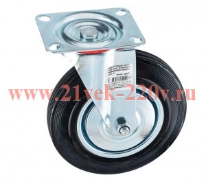 Колесо промышленное поворотное стал. обод с резин. шиной и роликоподшип. площадка D200 б/т Tech-KREP
