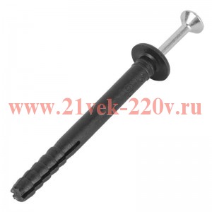 Дюбель-гвоздь 6х40мм грибовидный бортик полипропилен черн. (уп.100шт) Kranz KR-01-3621-010