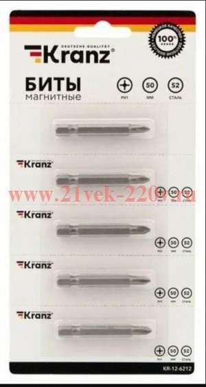 Бита PH1x50мм для шуруповерта сталь S2 (уп.5шт) (лента) Kranz KR-12-6212