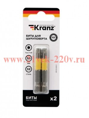 Бита Torx T30х50мм для шуруповерта (уп.2шт) Kranz KR-92-0430-1