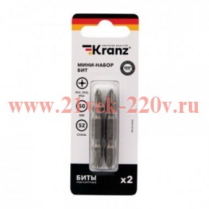 Мини-набор бит двусторонних PH2xPH2 PH1xPH3-50мм (блист. 2шт) Kranz KR-92-0452
