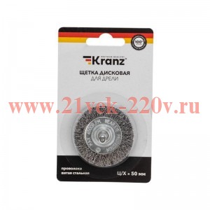 Щетка дисковая для дрели витая стальная проволока 50мм Kranz KR-91-1244