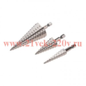 Набор ступенчатых сверл 4-12.4-20.4-32мм HSS-TiN ТИТАН (уп.3шт) Kranz KR-12-6620