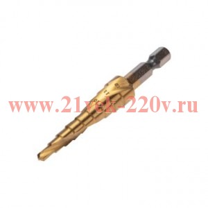 Сверло ступенчатое 4-5-6-7-8-9-10-11-12мм Р6М5 ТИТАН шестигр. хвостовик Kranz KR-12-6615