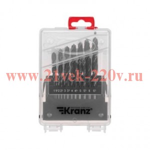 Набор сверл по металлу 1-10мм (через 0.5 мм) 19шт HSS 4241 Ш/Х Kranz KR-91-0636