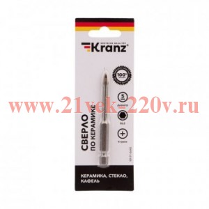 Сверло по стеклу и керамике 5мм 4 грани шестигранный хвостовик Kranz KR-91-0648