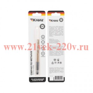 Сверло по металлу 4мм Р6М5 ТИТАН шестигранный хвостовик DIN 338 Kranz KR-91-5503