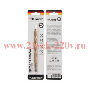 Сверло по металлу 8мм Р6М5 ТИТАН шестигранный хвостовик DIN 338 Kranz KR-91-5509