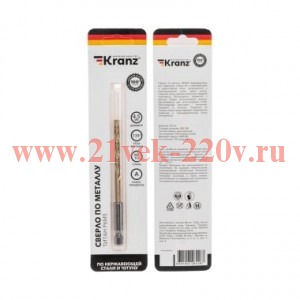 Сверло по металлу 4.5мм Р6М5 ТИТАН шестигранный хвостовик DIN 338 (уп.1шт) Kranz KR-91-5505