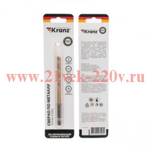 Сверло по металлу 5мм Р6М5 ТИТАН шестигранный хвостовик DIN 338 (уп.1шт) Kranz KR-91-5506