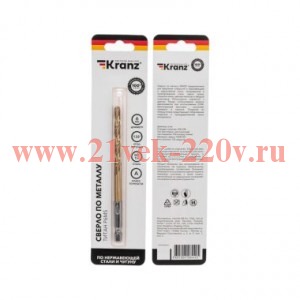 Сверло по металлу 6мм Р6М5 ТИТАН шестигранный хвостовик DIN 338 Kranz KR-91-5507