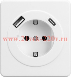 Розетка 1-ая с/з с/у з/ш 16А с USB A+C быстрой зарядки 5В/3А MIELE бел. Kranz KR-78-0704-1