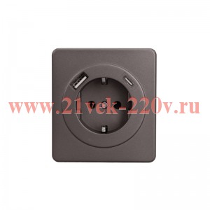Розетка 1-ая с/з с/у з/ш 16А с USB A+C быстрой зарядки 5В/3А MIELE сер. Kranz KR-78-0704-2
