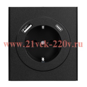 Розетка 1-ая с/з с/у з/ш 16А с USB A+C быстрой зарядки 5В/3А MIELE антрацит Kranz KR-78-0704-5
