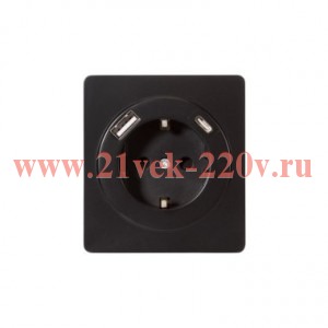 Розетка 1-ая с/з с/у з/ш 16А с USB A+C быстрой зарядки 5В/3А MIELE черн. Kranz KR-78-0704-3