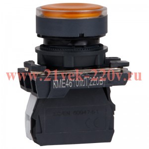 Кнопка КМЕ4510мЛ 220В желт. 1но+0нз цилиндр индикатор IP54 КЭАЗ 354406