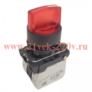 Переключатель КПЕ2120РЛ 24В красн. 2но+0нз ручка фикс 3поз индикатор IP40 КЭАЗ 354427