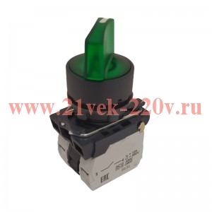 Переключатель КПЕ2120РЛ 24В зел. 2но+0нз ручка фикс 3поз индикатор IP40 КЭАЗ 354428