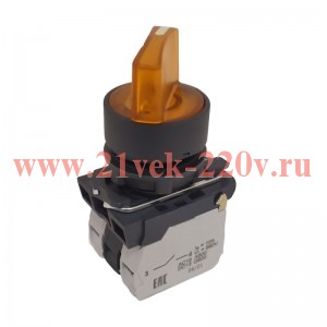 Переключатель КПЕ1110РЛ 220В желт. 1но+0нз ручка фикс 2поз индикатор IP40 КЭАЗ 354426