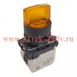 Переключатель КПЕ2120РЛ 220В желт. 2но+0нз ручка фикс 3поз индикатор IP40 КЭАЗ 354431
