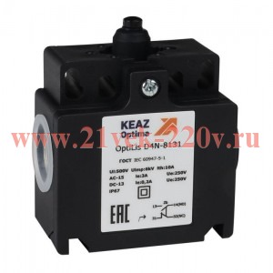 Выключатель концевой OptiLiS D4N-8131 толкатель пластик. EN 50047 XCKT2112P16 КЭАЗ 365314