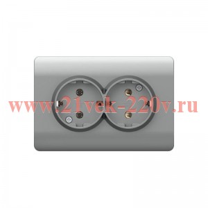 Розетка 2-м NEW3-E 16А с заземл. защ. шторки серебр. CHINT 431419