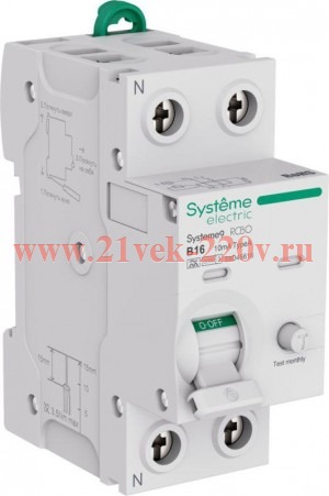Дифференциальный автомат SE Systeme9 1P+N B16А 10мА тип A электромеханический 6кА (дифавтомат, АВДТ) S9D45616