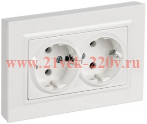 Розетка BRITE 2-я с з/к без з/ш пл 16А в сб РСПл12-3-БрБ бел IEK BR-R27-16-K01-F