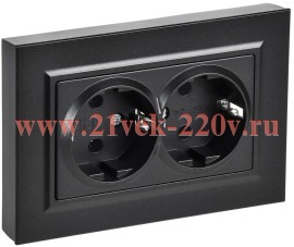 Розетка BRITE 2-я с з/к без з/ш пл 16А в сб РСПл12-3-БрЧ чер IEK BR-R27-16-K02-F