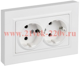 Розетка ИЭК BRITE 2х2P+E двойная Schuko 16А шторки плоская арктический белый в сборе (РСшПл12-3-БрАБ BR-R28-16-K91-F