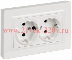 Розетка BRITE 2-я с з/к/ш пл 16А в сб. РСшПл12-3-БрБ бел. BR-R28-16-K01-F-PRO