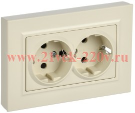 Розетка BRITE 2-я с з/к/ш пл 16А в сб. РСшПл12-3-БрКр беж. IEK BR-R28-16-K10-F