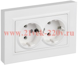 Розетка ИЭК BRITE 2х2P+E двойная Schuko 16А плоская арктический белый в сборе (РСПл12-3-БрАБ) BR-R27-16-K91-F