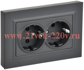 Розетка BRITE 2-я с з/к/ш пл 16А в сб. РСшПл12-3-БрГ граф. IEK BR-R28-16-K53-F