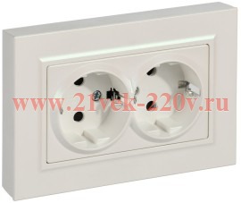 Розетка BRITE 2-я с з/к/ш пл 16А в сб. РСшПл12-3-БрЖ жемч. IEK BR-R28-16-K36-F