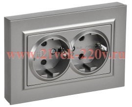 Розетка BRITE 2-я с з/к/ш пл 16А в сб. РСшПл12-3-БрС сталь IEK BR-R28-16-K46-F