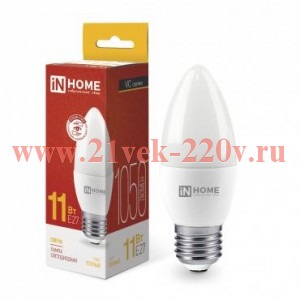 Лампа светодиодная LED-СВЕЧА-VC 11Вт свеча 3000К тепл. бел. E27 1050лм 230В IN HOME 4690612020488