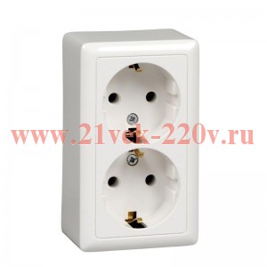 Двойная розетка SE ХИТ 16А 250В с заземлением накладная с изолирующей пластиной 16А 250В белая RA16-238I-B