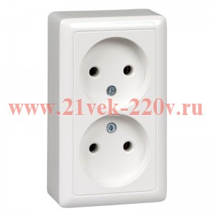 Двойная розетка SE ХИТ 16А 250В без заземления накладная белая RA16-237-B