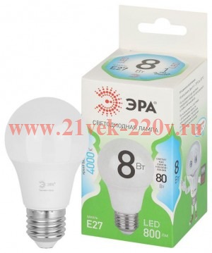 Лампа светодиодная GREEN LINE A60-8W-840-E27 GL 8Вт груша 4000К яркий свет бел. E27 Эра Б0067139