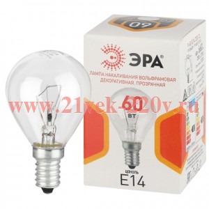 Лампа накаливания P45 60Вт шар прозрачная E14/E14 230В Эра Б0066522