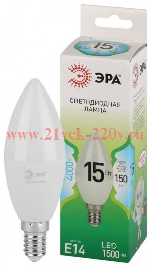 Лампа светодиодная GREEN LINE B35-15W-840-E14 GL 15Вт свеча 4000К яркий свет бел. E14 Эра Б0067121