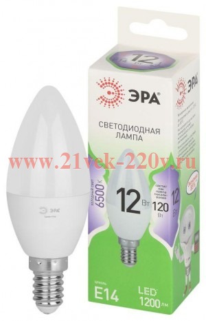 Лампа светодиодная GREEN LINE B35-12W-865-E14 GL 12Вт свеча 6500К свет холод. E14 Эра Б0067092