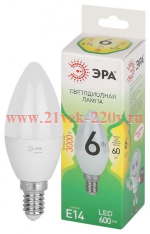 Лампа светодиодная GREEN LINE B35-6W-830-E14 GL 6Вт свеча 3000К свет тепл. E14 Эра Б0067122