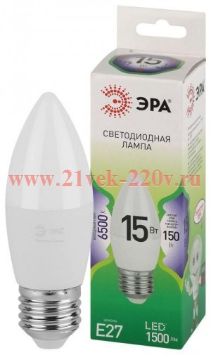 Лампа светодиодная GREEN LINE B35-15W-865-E27 GL 15Вт свеча 6500К свет холод. E27 Эра Б0067094
