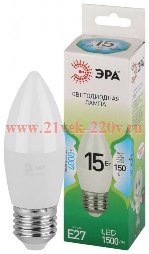 Лампа светодиодная GREEN LINE B35-15W-840-E27 GL 15Вт свеча 4000К яркий свет бел. E27 Эра Б0067115