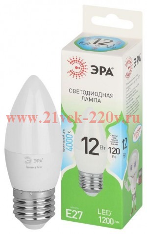 Лампа светодиодная GREEN LINE B35-12W-840-E27 GL 12Вт свеча 4000К яркий свет бел. E27 Эра Б0067141