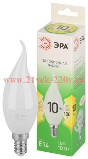 Лампа светодиодная GREEN LINE BXS-10W-830-E14 GL 10Вт свеча на ветру 3000К свет тепл. E14 Эра Б00671