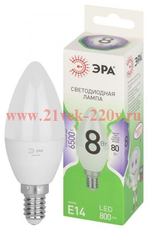 Лампа светодиодная GREEN LINE B35-8W-865-E14 GL 8Вт свеча 6500К свет холод. E14 Эра Б0067101
