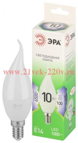 Лампа светодиодная GREEN LINE BXS-10W-865-E14 GL 10Вт свеча на ветру 6500К свет холод. E14 Эра Б0067